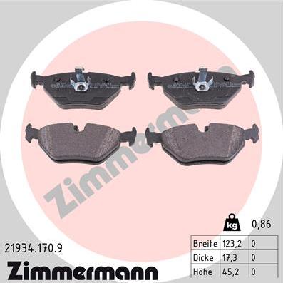 Zimmermann 21934.170.9 - Комплект спирачно феродо, дискови спирачки vvparts.bg