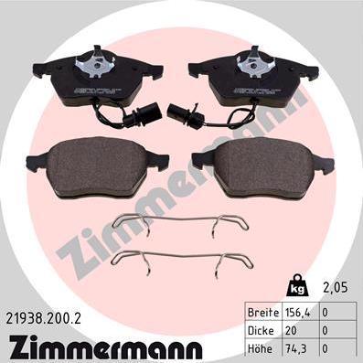 Zimmermann 21938.200.2 - Комплект спирачно феродо, дискови спирачки vvparts.bg