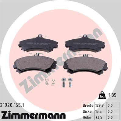 Zimmermann 21920.155.1 - Комплект спирачно феродо, дискови спирачки vvparts.bg