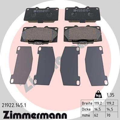 Zimmermann 21922.145.1 - Комплект спирачно феродо, дискови спирачки vvparts.bg