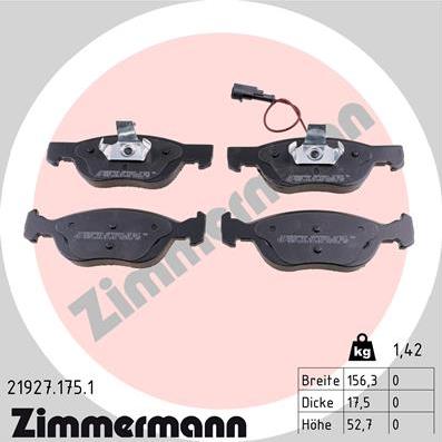 Zimmermann 21927.175.1 - Комплект спирачно феродо, дискови спирачки vvparts.bg