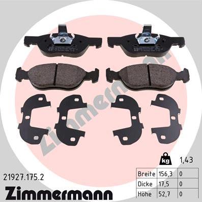 Zimmermann 21927.175.2 - Комплект спирачно феродо, дискови спирачки vvparts.bg