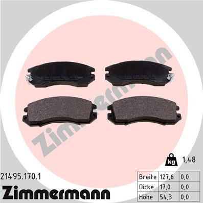 Zimmermann 21495.170.1 - Комплект спирачно феродо, дискови спирачки vvparts.bg