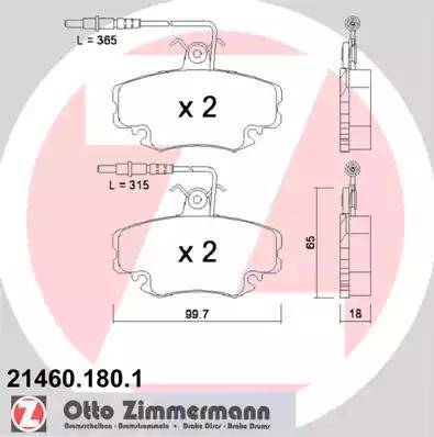 Zimmermann 21460.180.1 - Комплект спирачно феродо, дискови спирачки vvparts.bg