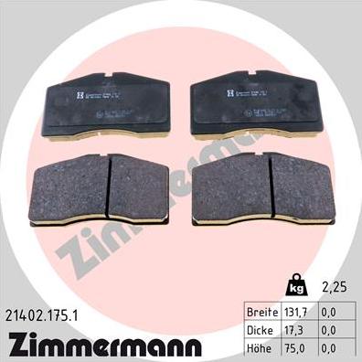 Zimmermann 21402.175.1 - Комплект спирачно феродо, дискови спирачки vvparts.bg