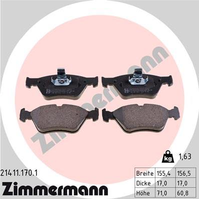 Zimmermann 21411.170.1 - Комплект спирачно феродо, дискови спирачки vvparts.bg