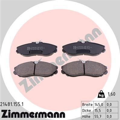 Zimmermann 21481.155.1 - Комплект спирачно феродо, дискови спирачки vvparts.bg