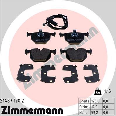 Zimmermann 21487.170.2 - Комплект спирачно феродо, дискови спирачки vvparts.bg