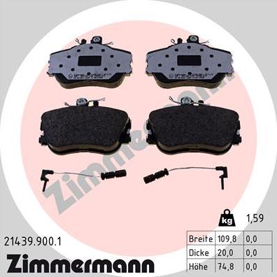 Zimmermann 21439.900.1 - Комплект спирачно феродо, дискови спирачки vvparts.bg