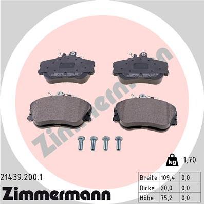 Zimmermann 21439.200.1 - Комплект спирачно феродо, дискови спирачки vvparts.bg