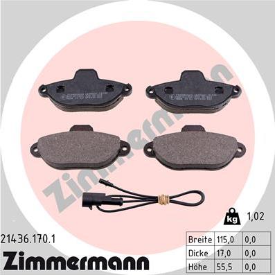 Zimmermann 21436.170.1 - Комплект спирачно феродо, дискови спирачки vvparts.bg