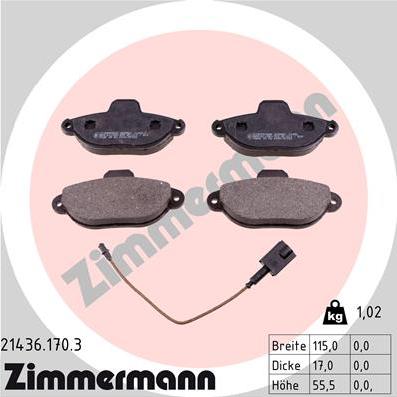 Zimmermann 21436.170.3 - Комплект спирачно феродо, дискови спирачки vvparts.bg