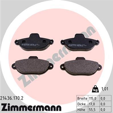 Zimmermann 21436.170.2 - Комплект спирачно феродо, дискови спирачки vvparts.bg