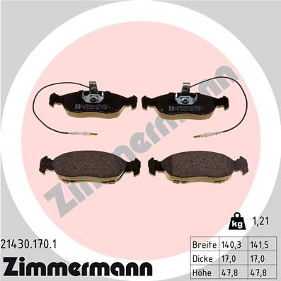 Zimmermann 21430.170.1 - Комплект спирачно феродо, дискови спирачки vvparts.bg