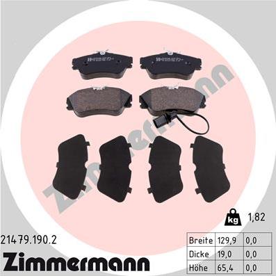 Zimmermann 21479.190.2 - Комплект спирачно феродо, дискови спирачки vvparts.bg
