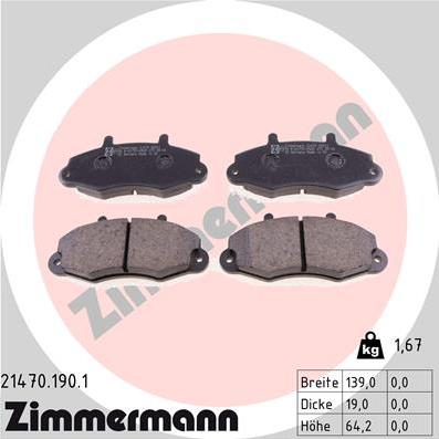 Zimmermann 21470.190.1 - Комплект спирачно феродо, дискови спирачки vvparts.bg