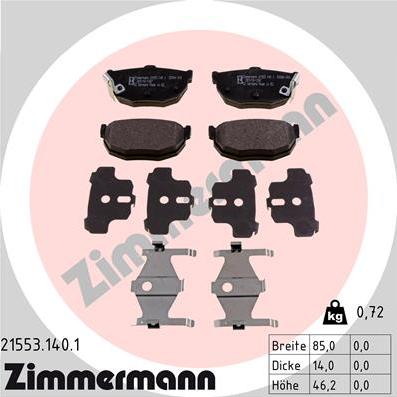 Zimmermann 21553.140.1 - Комплект спирачно феродо, дискови спирачки vvparts.bg