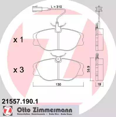 Zimmermann 21557.190.1 - Комплект спирачно феродо, дискови спирачки vvparts.bg