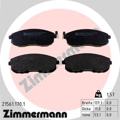 Zimmermann 21561.170.1 - Комплект спирачно феродо, дискови спирачки vvparts.bg