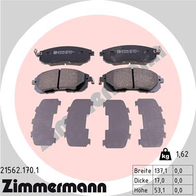 Zimmermann 21562.170.1 - Комплект спирачно феродо, дискови спирачки vvparts.bg