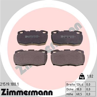 Zimmermann 21519.180.1 - Комплект спирачно феродо, дискови спирачки vvparts.bg