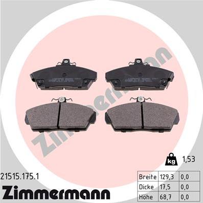 Zimmermann 21515.175.1 - Комплект спирачно феродо, дискови спирачки vvparts.bg