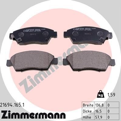 Zimmermann 21694.165.1 - Комплект спирачно феродо, дискови спирачки vvparts.bg