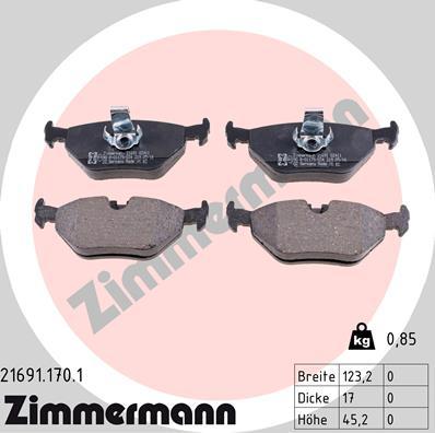 Zimmermann 21691.170.1 - Комплект спирачно феродо, дискови спирачки vvparts.bg