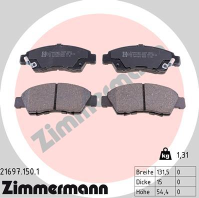 Zimmermann 21697.150.1 - Комплект спирачно феродо, дискови спирачки vvparts.bg