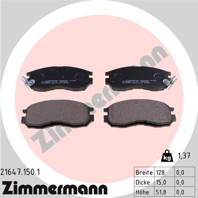 Zimmermann 21647.150.1 - Комплект спирачно феродо, дискови спирачки vvparts.bg