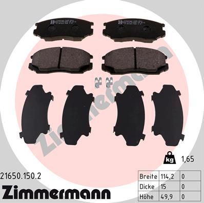 Zimmermann 21650.150.2 - Комплект спирачно феродо, дискови спирачки vvparts.bg