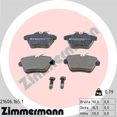 Zimmermann 21606.165.1 - Комплект спирачно феродо, дискови спирачки vvparts.bg
