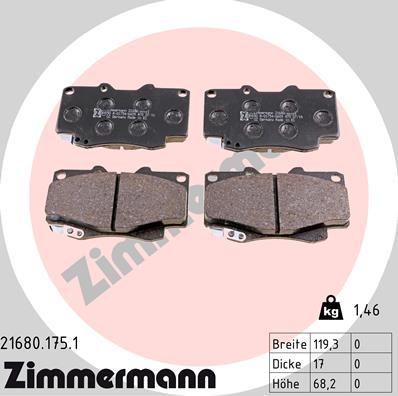 Zimmermann 21680.175.1 - Комплект спирачно феродо, дискови спирачки vvparts.bg