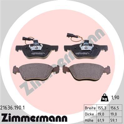 Zimmermann 21636.190.1 - Комплект спирачно феродо, дискови спирачки vvparts.bg