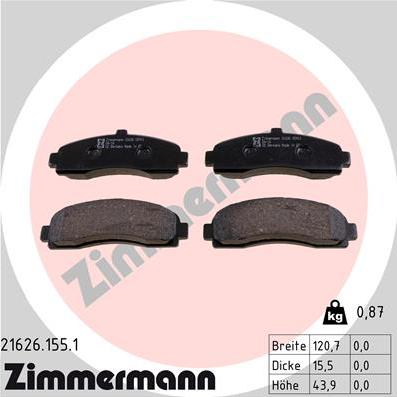 Zimmermann 21626.155.1 - Комплект спирачно феродо, дискови спирачки vvparts.bg