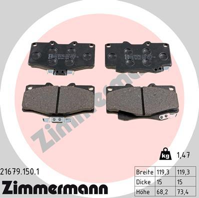 Zimmermann 21679.150.1 - Комплект спирачно феродо, дискови спирачки vvparts.bg