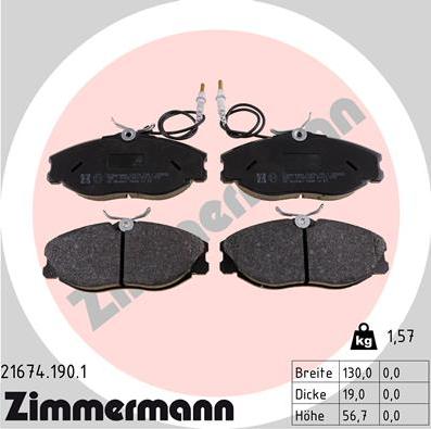 Zimmermann 21674.190.1 - Комплект спирачно феродо, дискови спирачки vvparts.bg