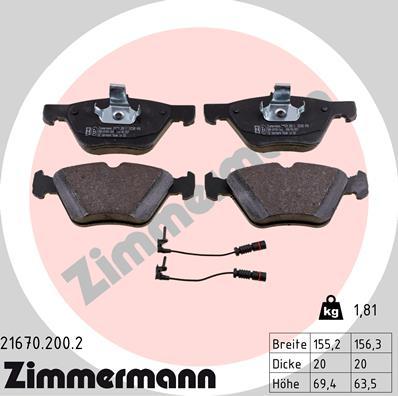 Zimmermann 21670.200.2 - Комплект спирачно феродо, дискови спирачки vvparts.bg