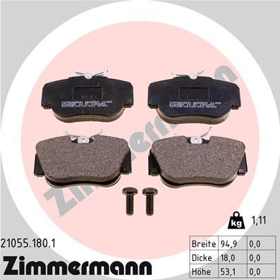 Zimmermann 21055.180.1 - Комплект спирачно феродо, дискови спирачки vvparts.bg
