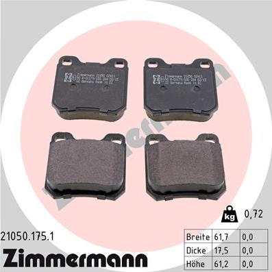 Zimmermann 21050.175.1 - Комплект спирачно феродо, дискови спирачки vvparts.bg