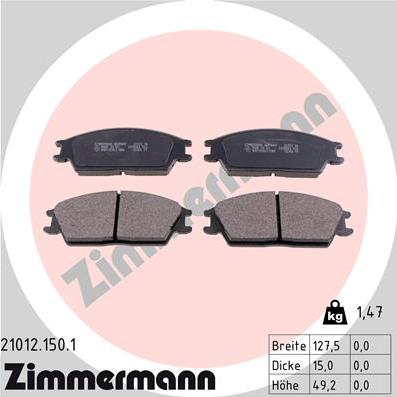 Zimmermann 21012.150.1 - Комплект спирачно феродо, дискови спирачки vvparts.bg