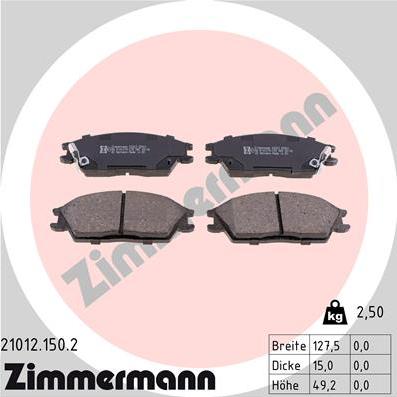 Zimmermann 21012.150.2 - Комплект спирачно феродо, дискови спирачки vvparts.bg