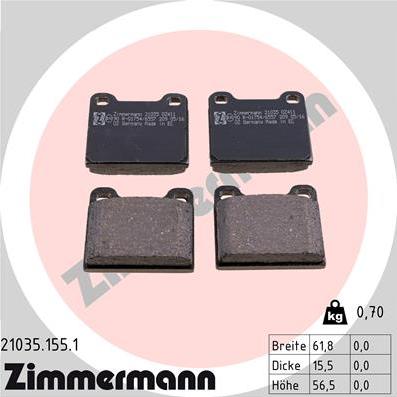 Zimmermann 21035.155.1 - Комплект спирачно феродо, дискови спирачки vvparts.bg