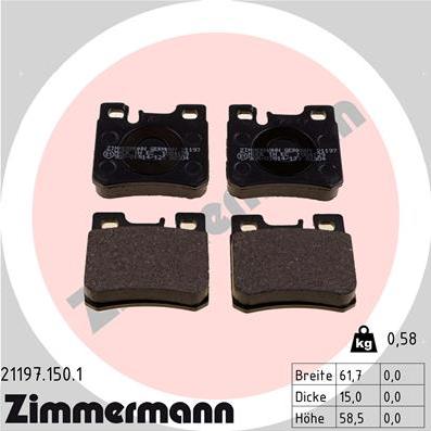 Zimmermann 21197.150.1 - Комплект спирачно феродо, дискови спирачки vvparts.bg