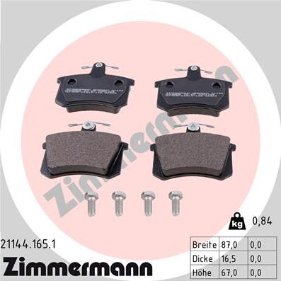 Zimmermann 21144.165.1 - Комплект спирачно феродо, дискови спирачки vvparts.bg