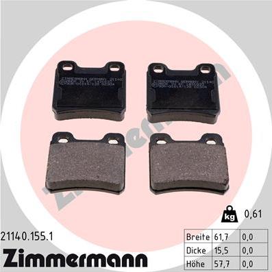Zimmermann 21140.155.1 - Комплект спирачно феродо, дискови спирачки vvparts.bg