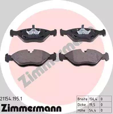 Zimmermann 21154.195.1 - Комплект спирачно феродо, дискови спирачки vvparts.bg