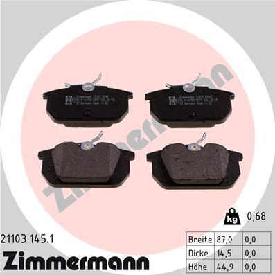 Zimmermann 21103.145.1 - Комплект спирачно феродо, дискови спирачки vvparts.bg