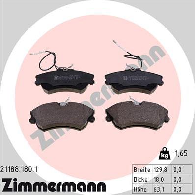 Zimmermann 21188.180.1 - Комплект спирачно феродо, дискови спирачки vvparts.bg