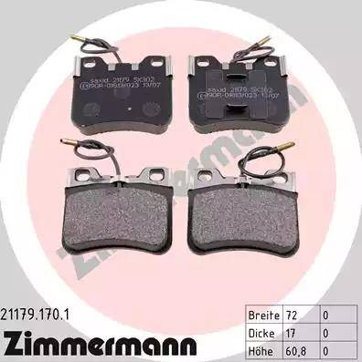 Zimmermann 21179.170.1 - Комплект спирачно феродо, дискови спирачки vvparts.bg